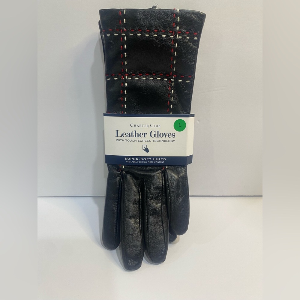 Charter Club Touchscreen Leather Gloves Size L